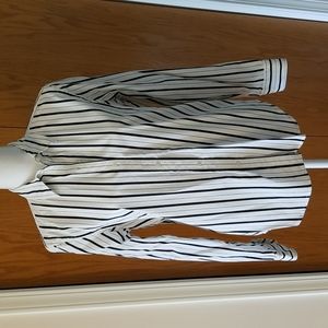 CHAPS NWOT White/Black Stripe Blouse M